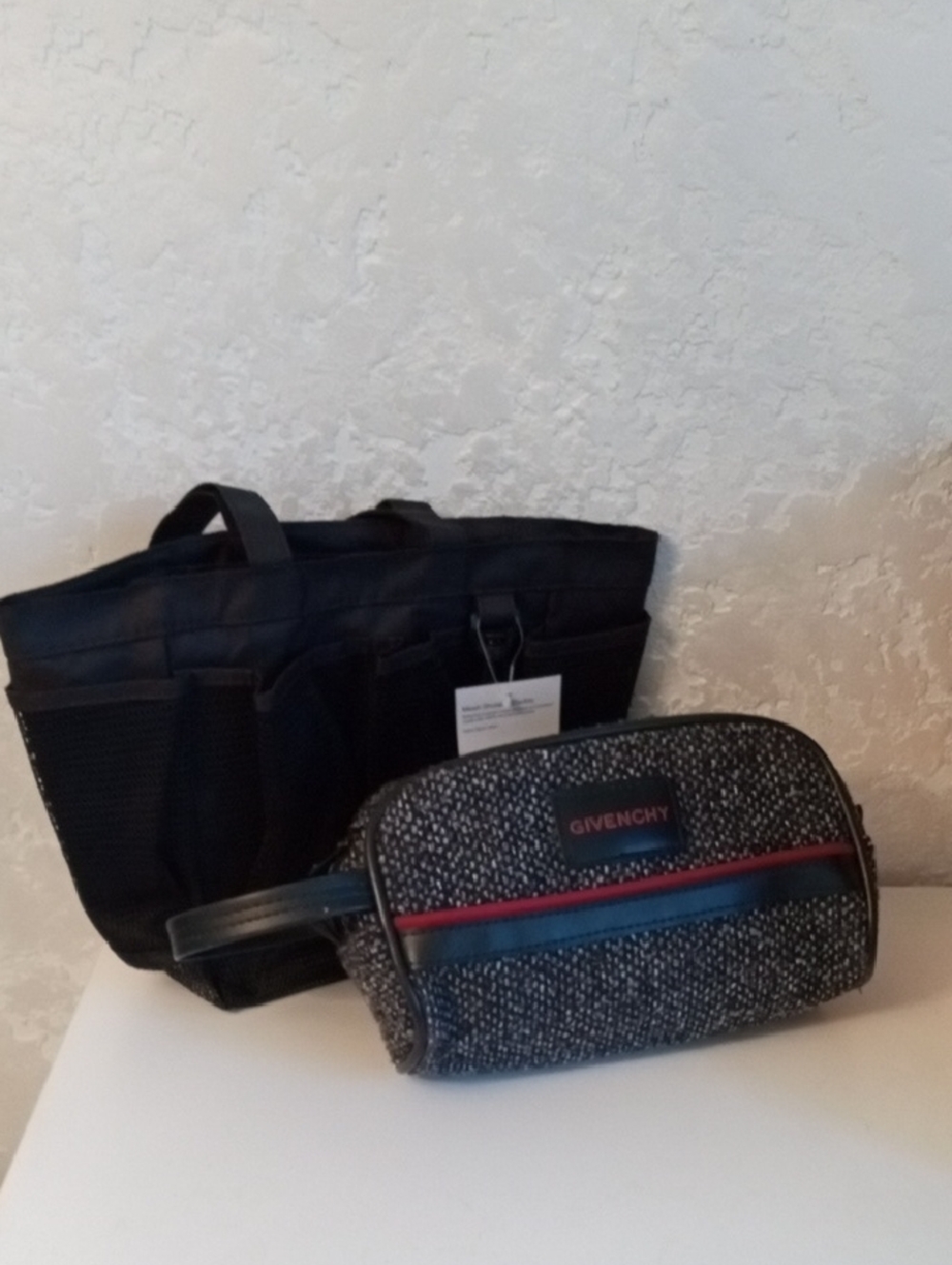 Toiletry Black Pouch with Red Trim And Black Mesh Bag